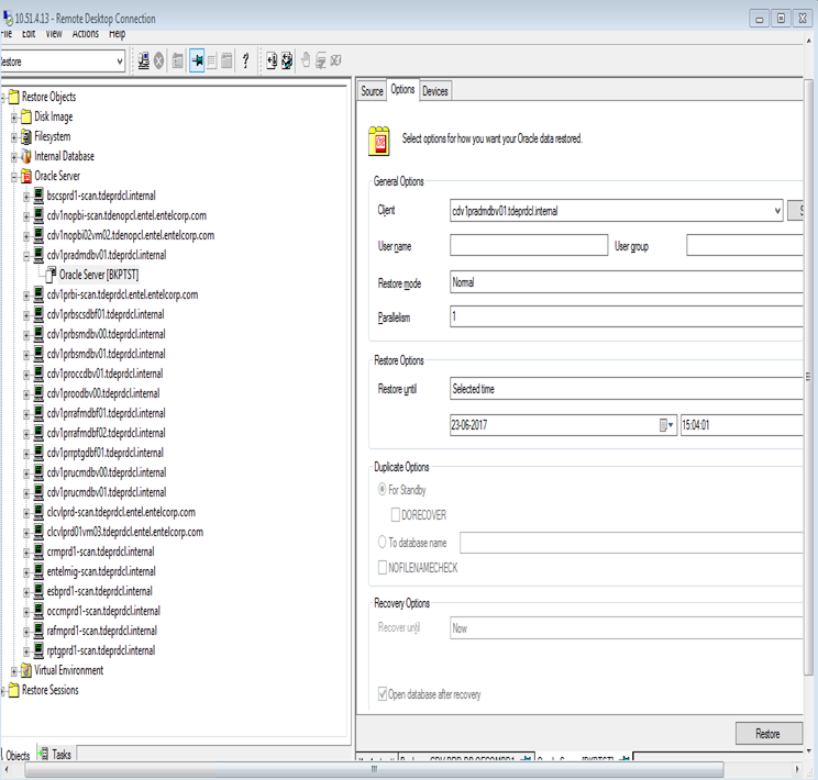 Database point in time recovery using Data protector and RMAN ...